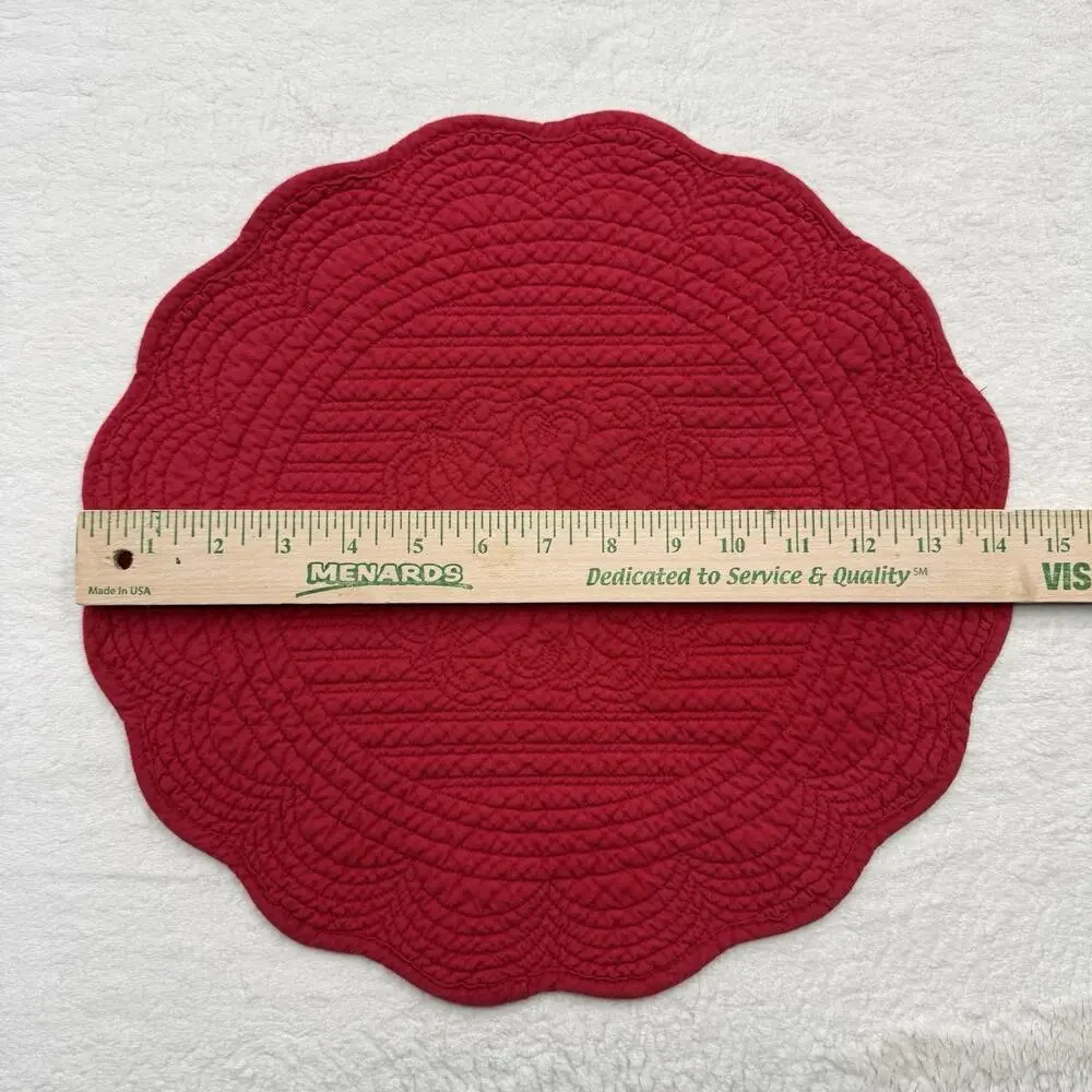 Vintage Set of 3 Round Quilted Red Placemats 14 inch Dining Table Decor